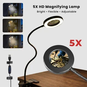 Dimmable LED Magnifying Lamp with Clamp